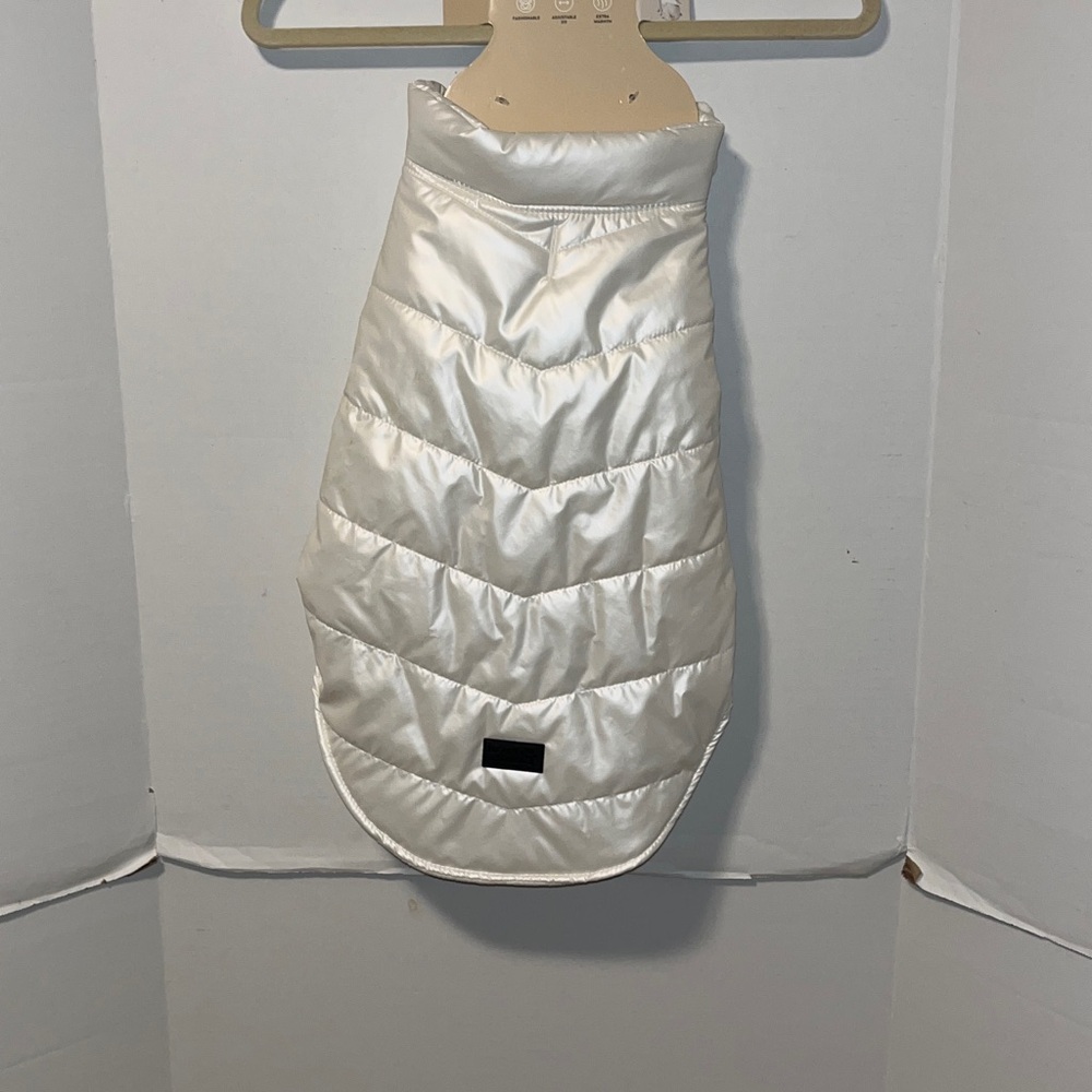 Heart to Tail Metalic White Quilted Dog Jacket